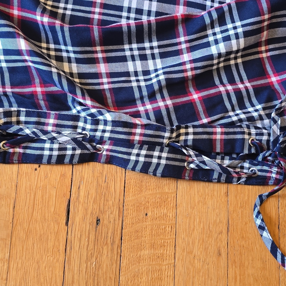 ZARA Trafaluc Collection, Plaid Relaxed Blouse, Lace Up Sides, EUC, Women's L - Picture 14 of 14